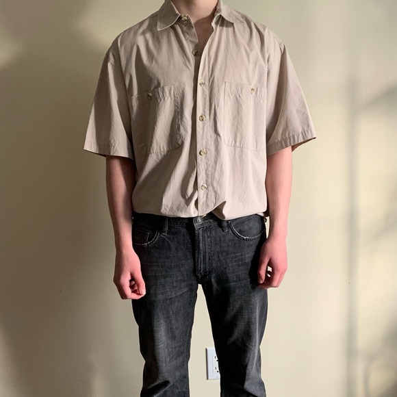 ARIZONA JEAN COMPANY SHORT SLEEVE BUTTON UP COTTON SHIRT IN TAN / M / VINTAGE - Picture 2 of 4